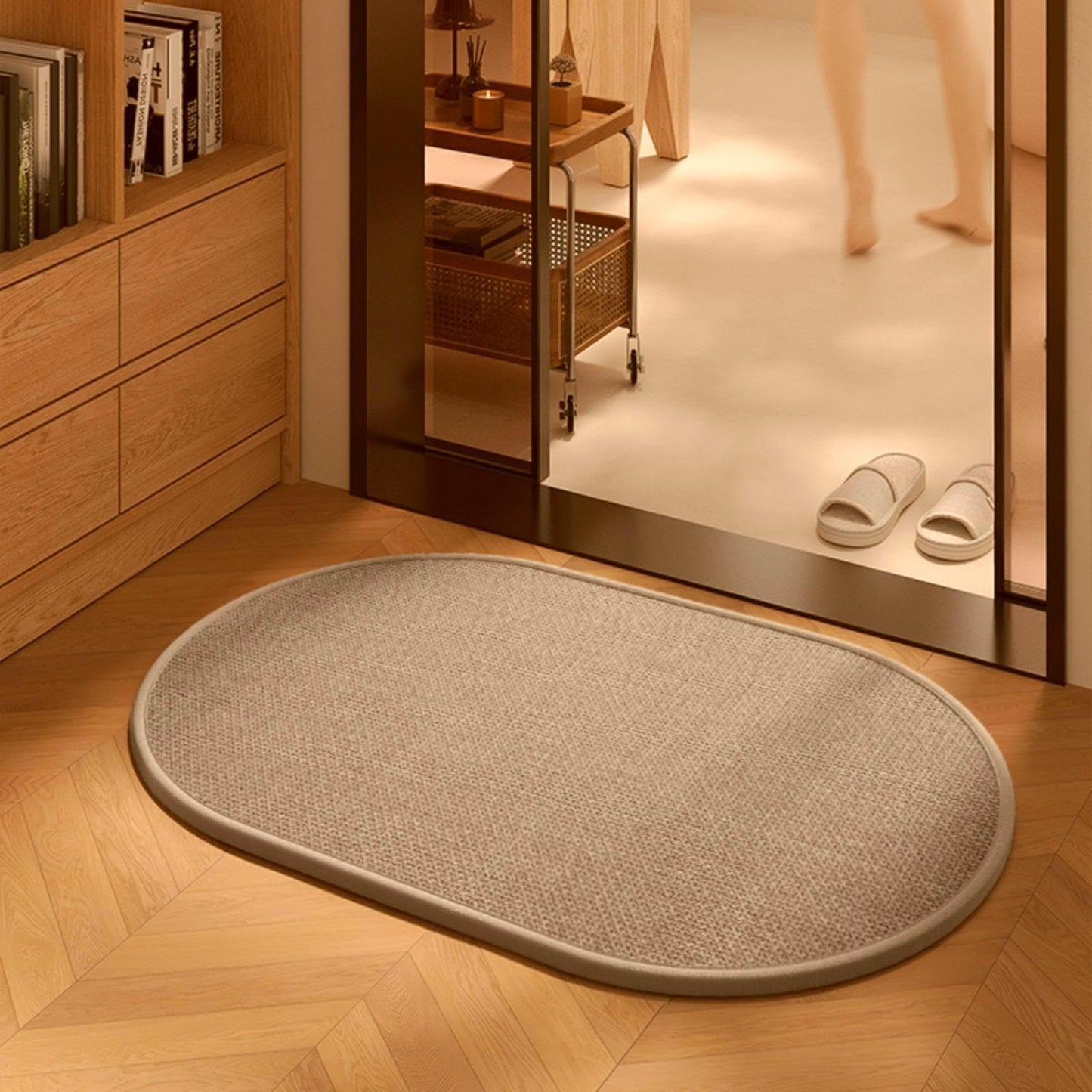 Eunoia Oval Bathroom Rugs 16x24 Inch, Bath Mat Non Slip Washable,Quick Absorption & Durable, Soft Shag Bath Mats for Bathroom Floor, Tub and Shower, Light Brown