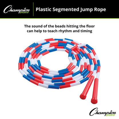 Champion Sports Classic Plastic Segmented Beaded Jump Ropes - Phys. Ed, Gym, Fitness and Recreational Use, 16'L, Red/White/Blue