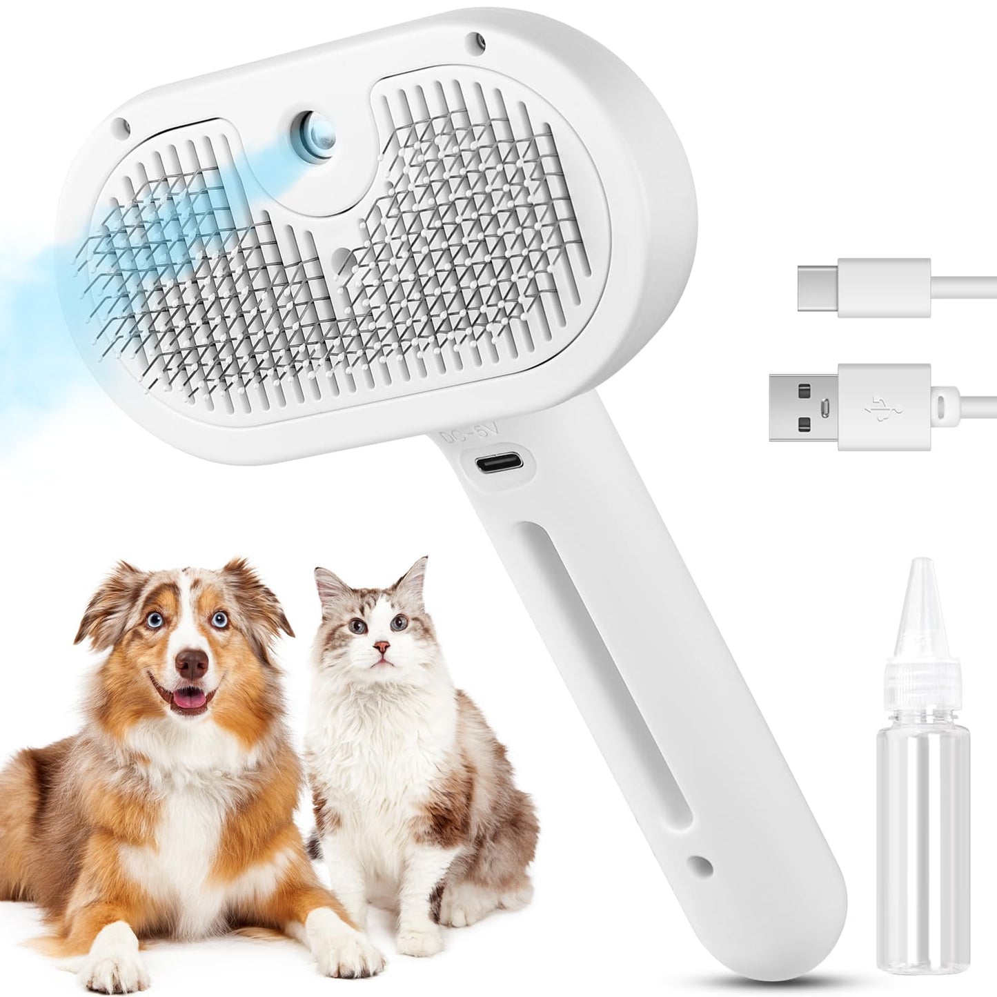 3 in 1 Cat Steam Brush, Pet Steam Brush for Cat Dog Long Short Haired, Pet Spray Hair Removal Comb for Small Animals Shedding & Grooming, Water Mist Spray Brushes with Release Button(White)