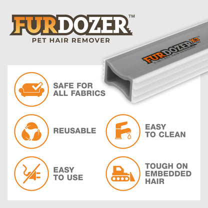 FurDozer X3 PRO Pet Hair Remover & Auto Detailing Tool - Cat & Dog Hair Remover for Carpets, Car Interiors, Couches, Bedding, & Furniture - Reusable Pet Hair Removal Tool for Dog Fur & Lint, 5", Grey