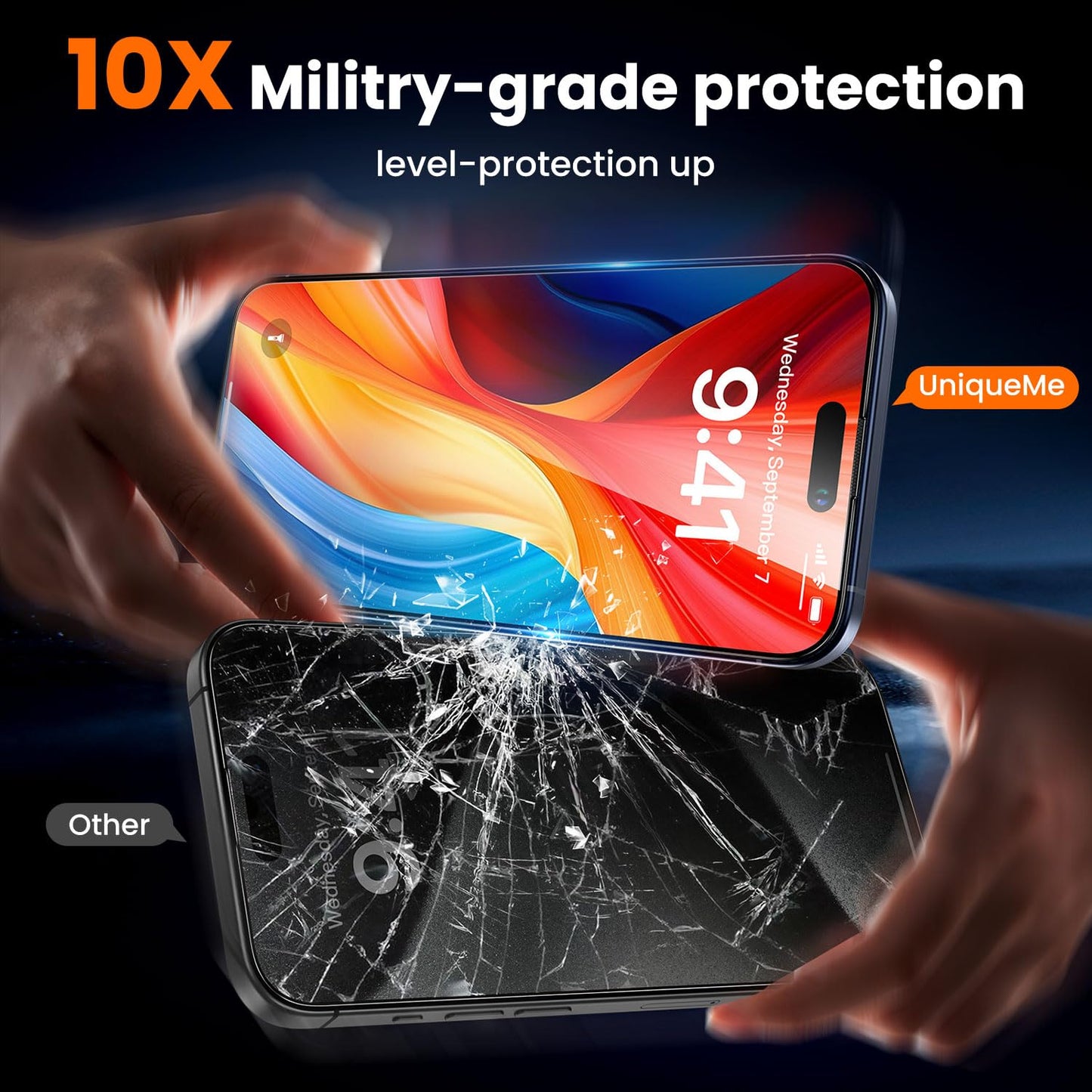 UniqueMe for iPhone 16 Pro Screen Protector - [Military Grade Shatterproof & 9H+ Hardness] Screen Protector 16 Pro Tempered Glass Full Coverage Protection, Easy Installation, 2 Packs