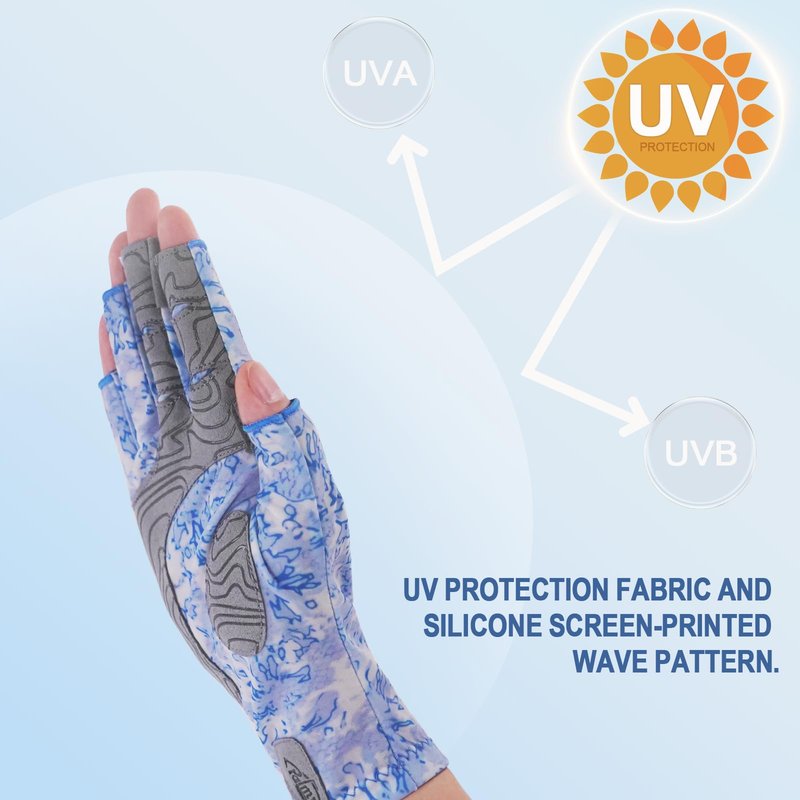 Palmyth UV Protection Fishing Fingerless Gloves UPF50+ Sun Gloves Men Women for Kayaking, Hiking, Paddling, Driving, Canoeing, Rowing（Ice Blue，Large）