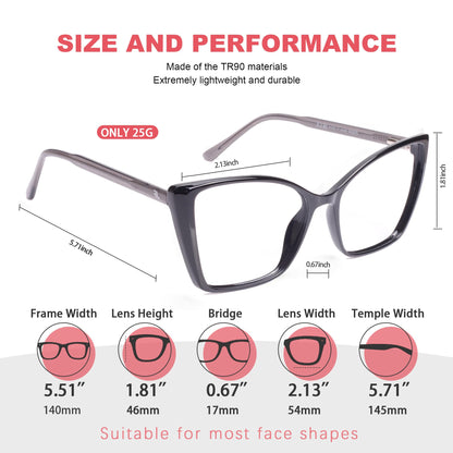 JFXQDR Women's Blue Light Blocking Glasses, Trendy Cat Eye Computer Gaming Glasses Anti Eyestrain & UV Glare RF6204 (Black Cateye Frame)