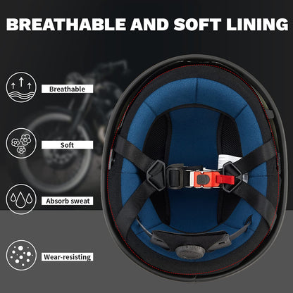 ILM Motorcycle Half Helmet with Sunshield Quick Release Strap Half Face Fit for Cruiser Scooter DOT Approved 883V (Matte Black, Large)