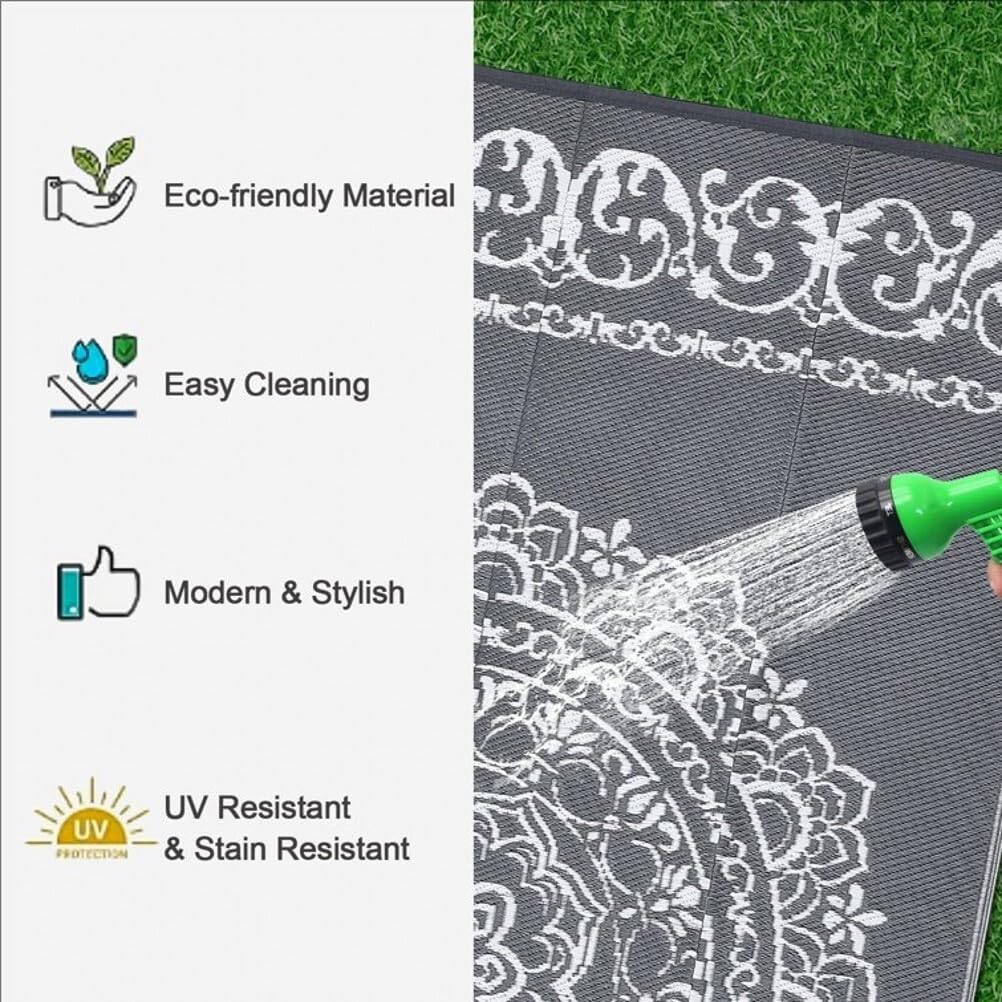 Rustic Stone Rock 5x7 Outdoor Patio Rug for Balcony Deck Garden Camping Pool RV Floor Carpets 3D Visual Illusion Home Deco Machine Washable Non Slip Waterproof Lightweight Low Pile Outside Rugs