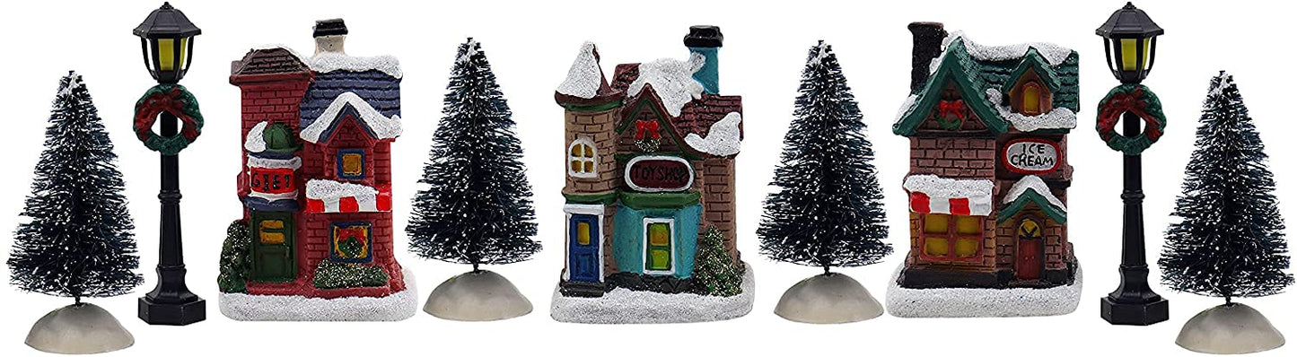 Resin Christmas Village Set with Figurines, Houses, and Accessories – Perfect for Indoor Holiday Decor and Snow Village Displays