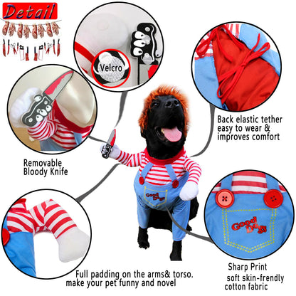 Pet Deadly Doll Chucky Costume, Funny Halloween Cute Dog Clothes Party Cosplay for Small, Medium, Large Dogs, Cats & Puppies, Scary Spooky Kitty Apparel