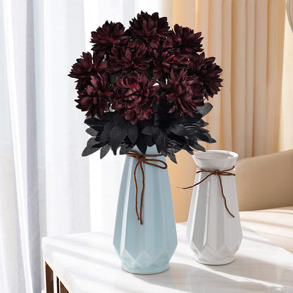 Artflower 10 Pack Artificial Silk Dahlia Bouquet with Long Stem, 16” Wine Red Fake Flower Floral Arrangements Wedding Bridal Bouquet for Halloween Harvest Festival Table Centerpieces Home Decor