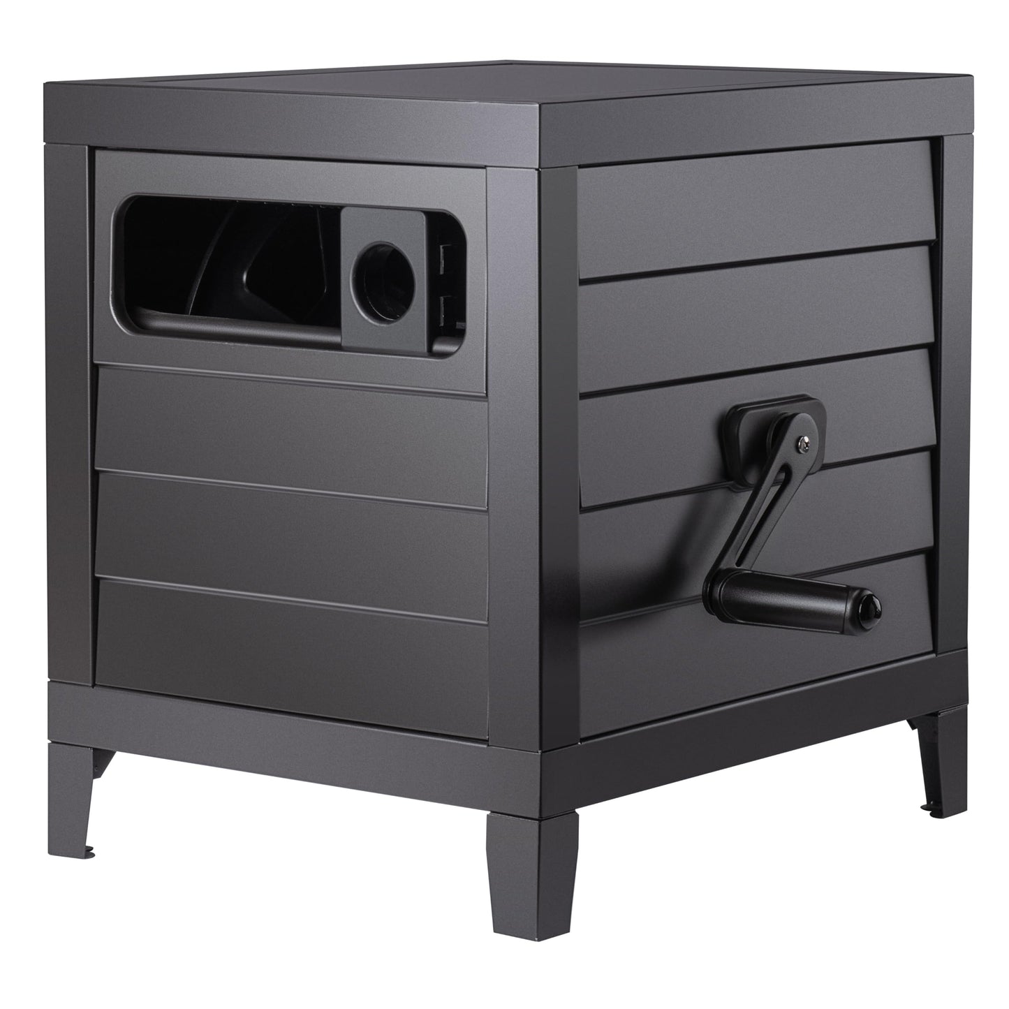 AQUAZILLA Metal Garden Hose Reel Deck box, Durable Steel Garden Hose Storage Box Cabinet, 150ft 5/8" Garden Hose Capacity. - Hose guide Manual Rewind, No-leak aluminum water connections