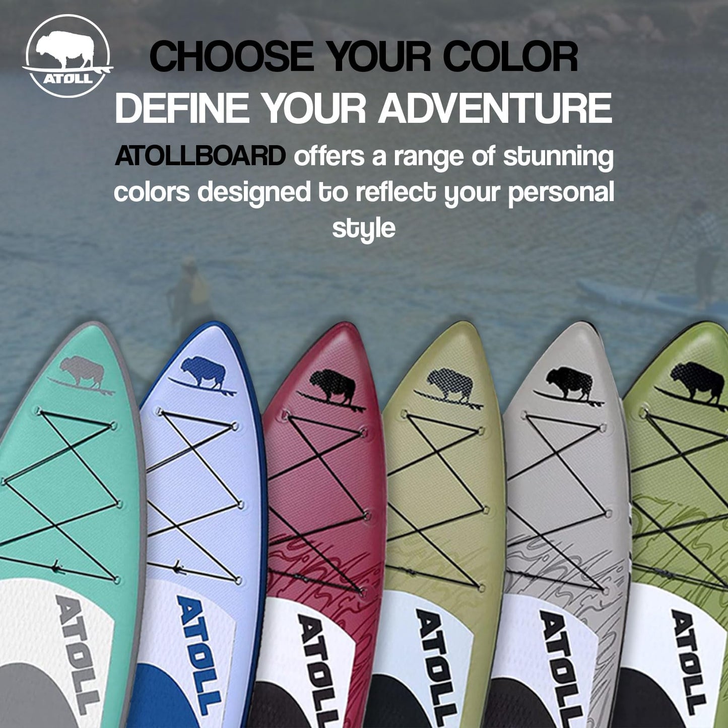 Atoll Inflatable Paddle Board with Premium SUP Stand Up Paddle Board Accessories & Back Pack, Non-Slip Comfort Deck for Unisex Adult - 11ft (Army Green)