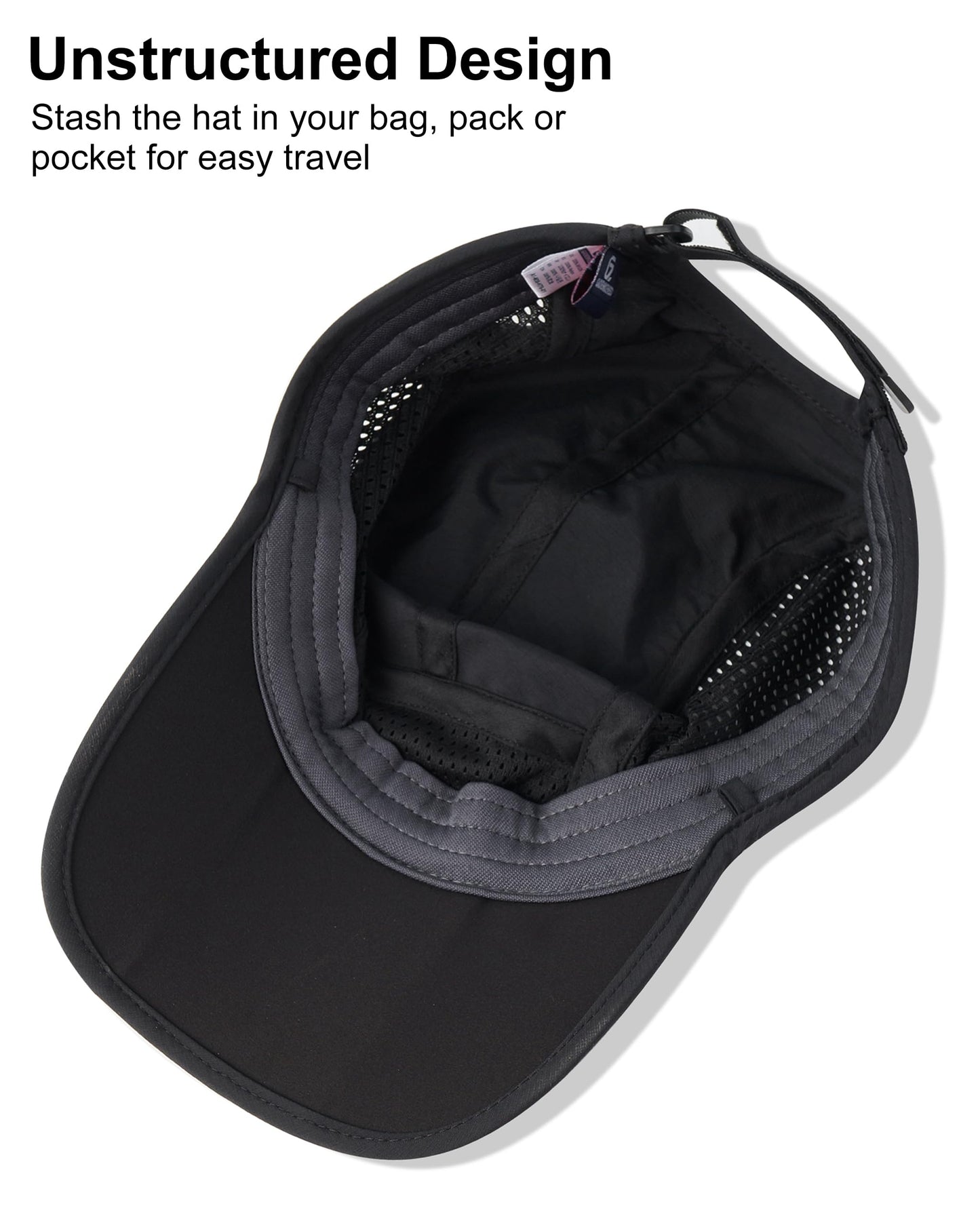 GADIEMKENSD Men Outdoor Hat Reflective Folding Running Sport Hats Summer Cool UPF 50 Sun Unstructured Baseball Caps for Men Women Breathable Light Quick Dry Travel Golf Hat Black