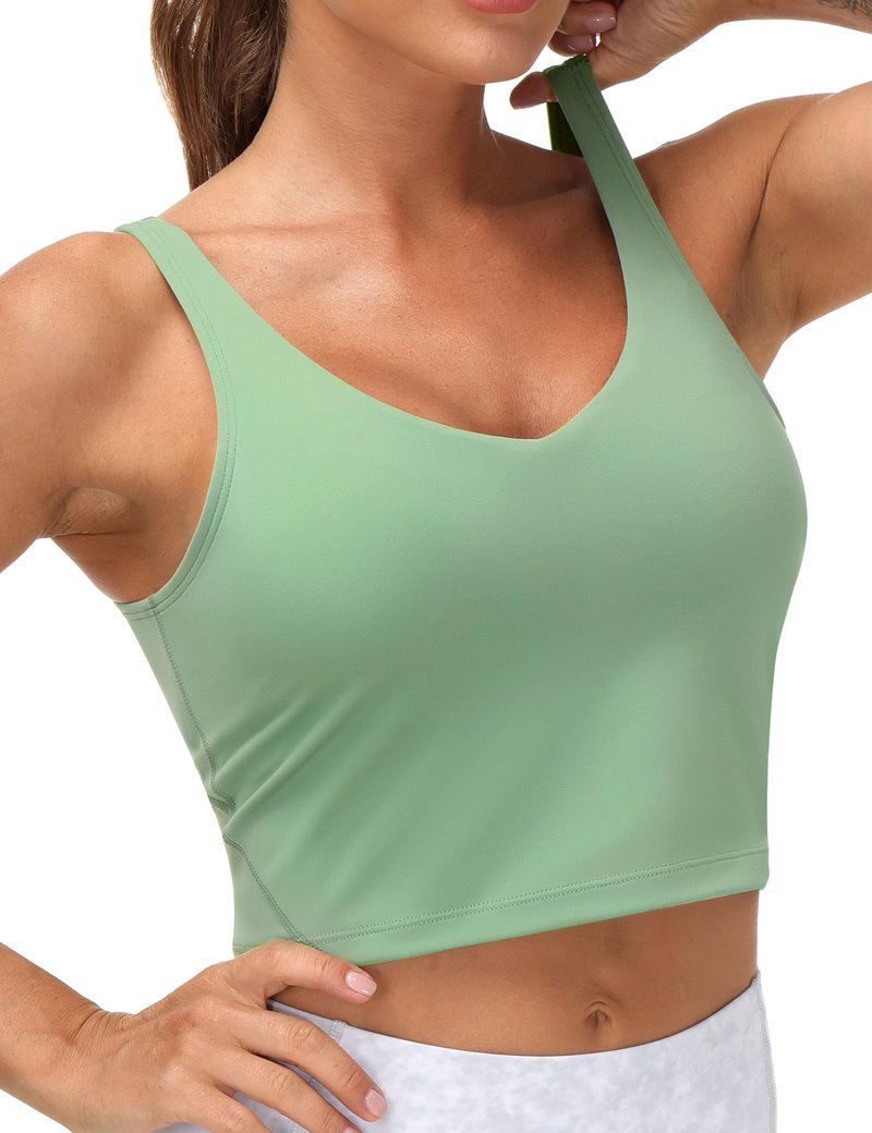 Women’s Longline Sports Bra Wirefree Padded Medium Support Yoga Bras Gym Running Workout Tank Tops (Light Green, Small, s)