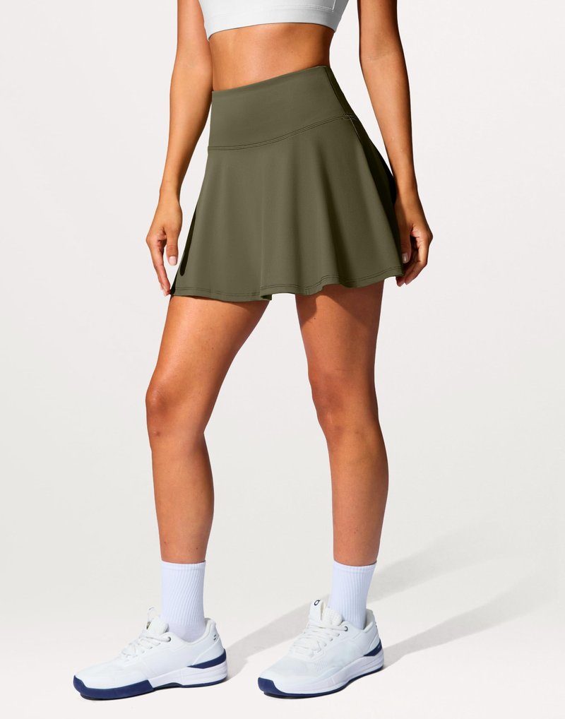 SANTINY 14" Tennis Skirt Golf Skorts with Pockets Tummy Control Shorts Pleated Skirts for Women Athletic Dressy Casual (Olive_M)