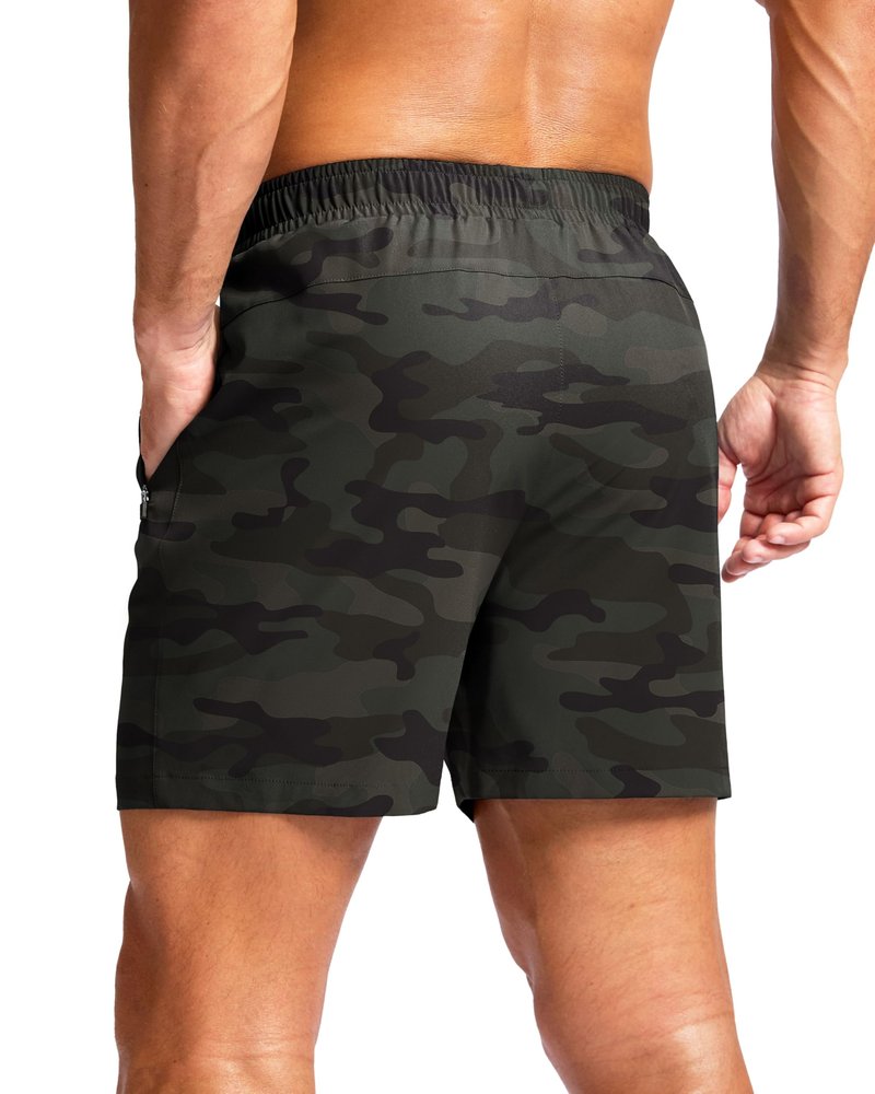 G Gradual Men's Athletic Running Shorts with Zipper Pockets Quick Dry 7"/ 5"/ 9" Workout Gym Shorts for Basketball Hiking(Green Camo,5S)