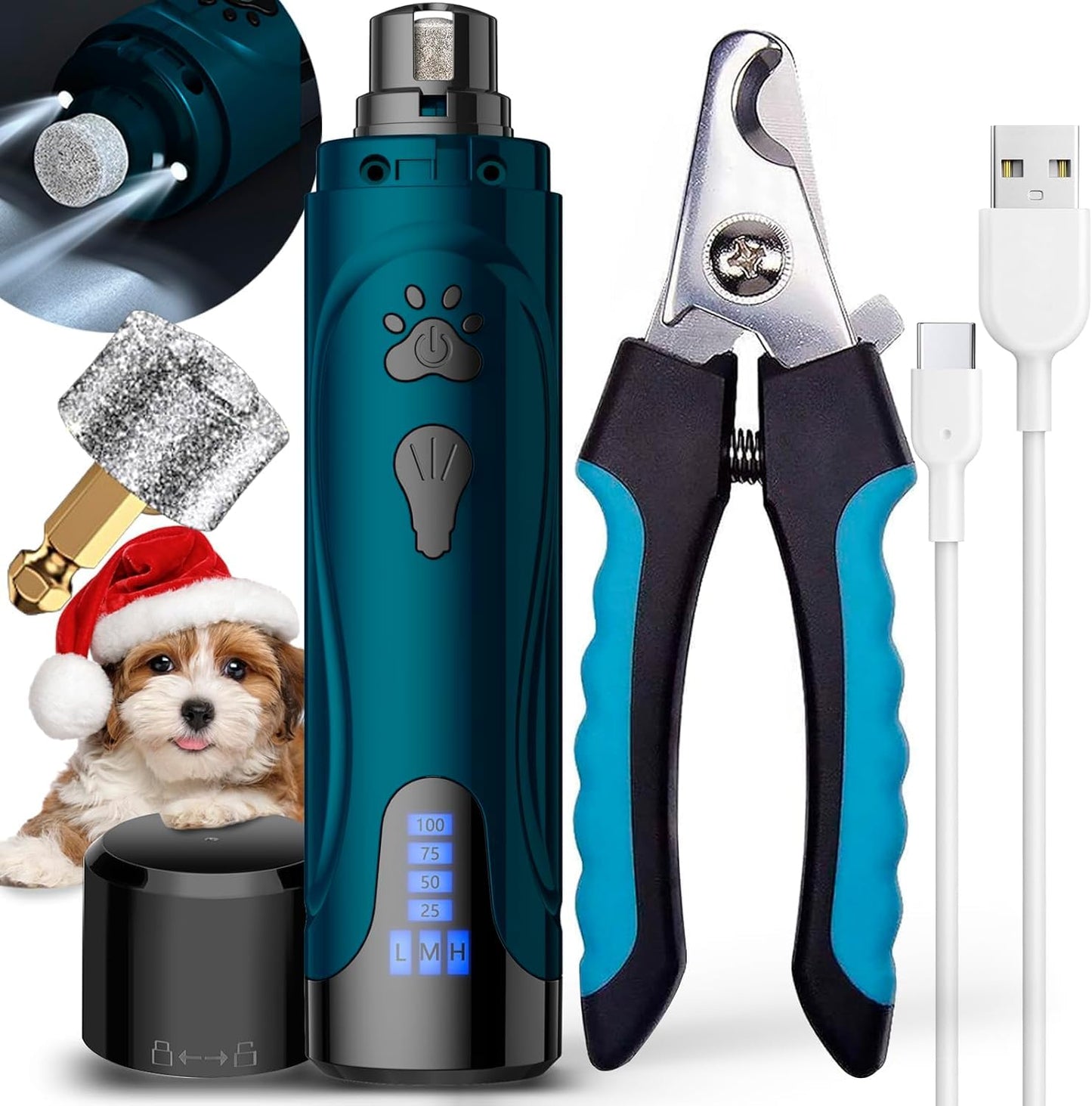 YABIFE Dog Nail Grinders, Dog Nails Clippers and Trimmers Kit, Super Quiet, Rechargeable, Pet Nail Grinder, for Small Large Dogs Cats Toenail Claw Grooming,3 Speeds,Dark Blue