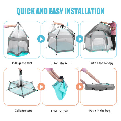 Bend River Baby Playpen with Canopy, Portable Baby Beach Tent, Toddler Play Yard Indoor and Outdoor, Foldable Mosquito Net for Infant - Grey