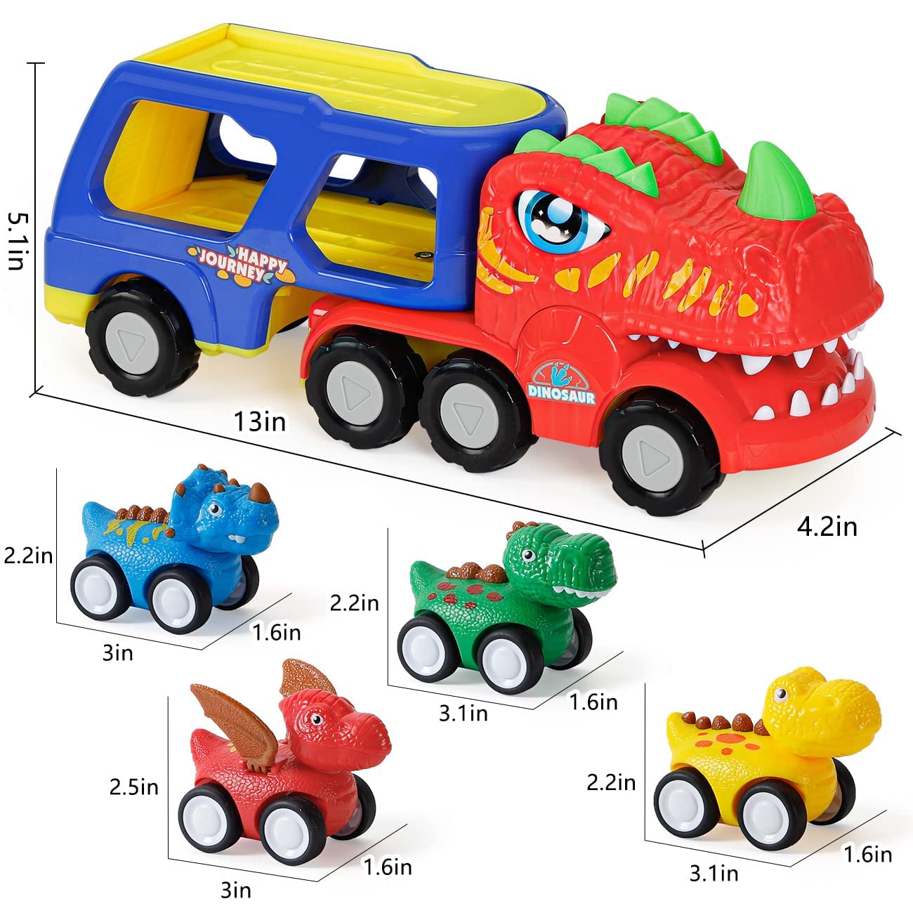 INSTOY Toddler Truck Toys for 2 3 4 5 Year Old Boys Gifts, 5-Pieces Dinosaur Car Toys for Boys Age 2 3 4 5 6, Monster Truck Toy for Kids 2-4, Pull Back Cars for Toddlers Girls Age 2-5 Birthday Gifts