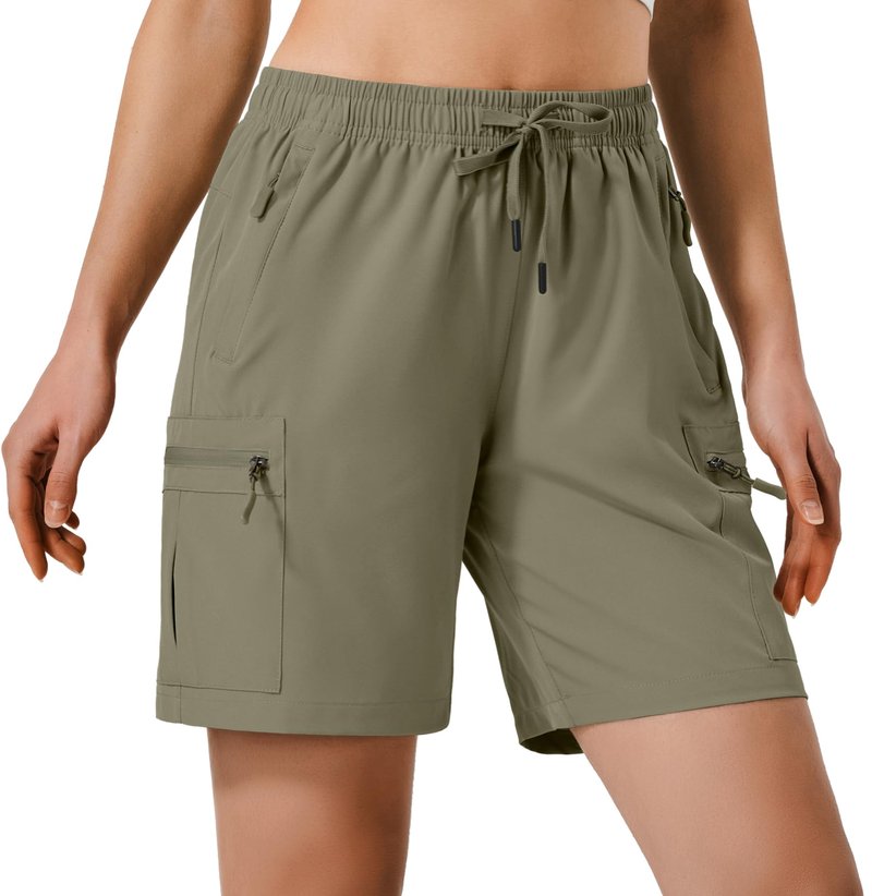 Hugut Women's Lightweight Hiking Cargo Shorts Quick Dry Athletic Shorts Camping Travel Golf Zipper Pockets Water Resistant Slate Green