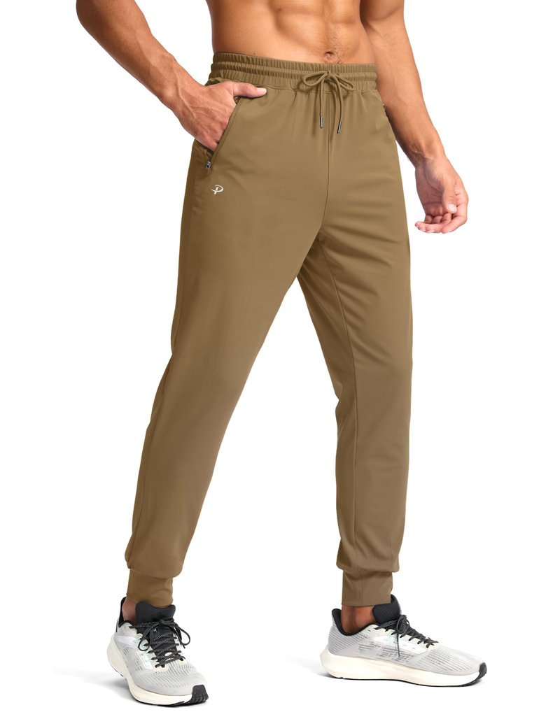 Pudolla Men's Lightweight Sweatpants with Pockets Ultra 4-Way Stretch Joggers Gym Workout Runing Athletic Track Pants(Dark Khaki L)