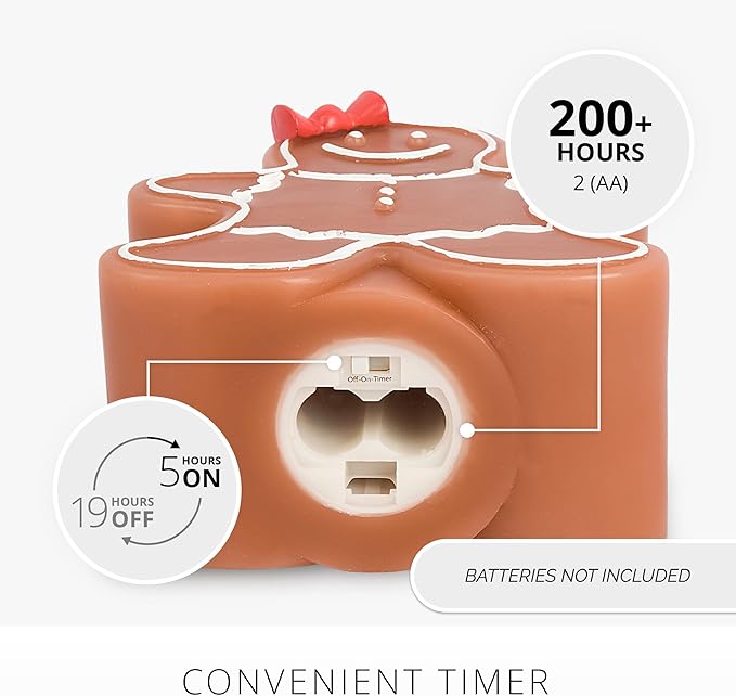 Luminara Flameless Candle Moving Flame LED with Timer, Real Unscented Wax Gingerbread Girl Figural 4.6"x5.5", Battery Operated Christmas Holiday Decor, Remote Compatible (Batteries Not Included)