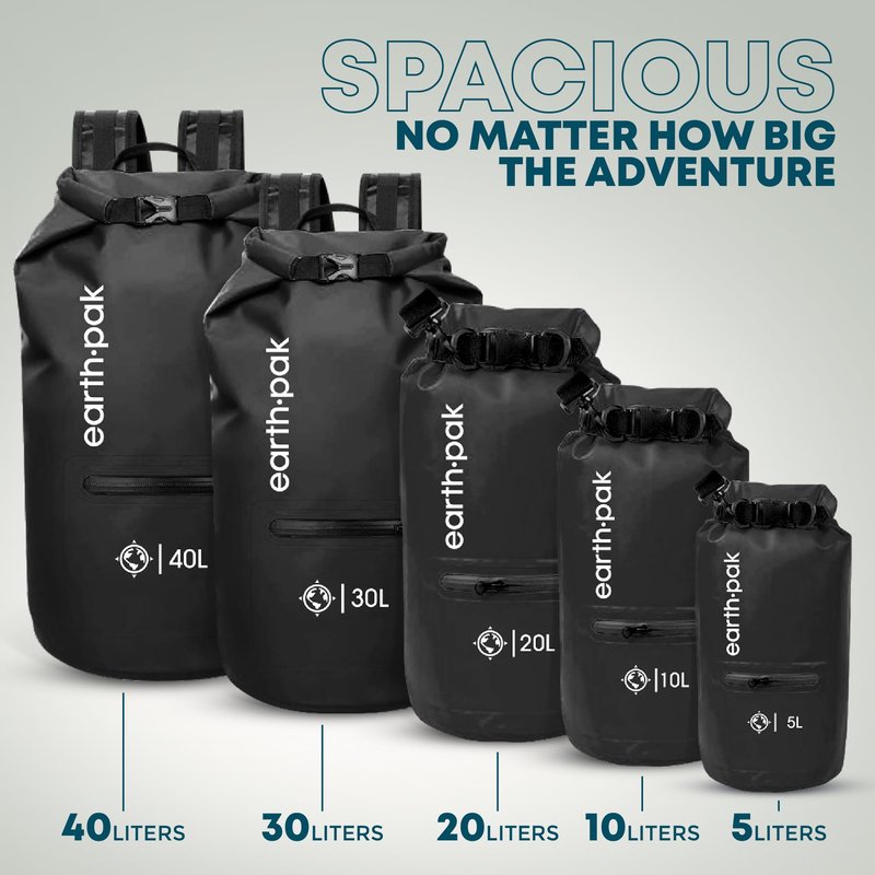 Earth Pak Waterproof Dry Bag with Zippered Pocket - Waterproof Dry Bag Backpack Keeps Gear Dry for Boating, Camping, Fishing, Beach Drybag, Kayak Accessories - Dry Bags Waterproof with Phone Case 20L