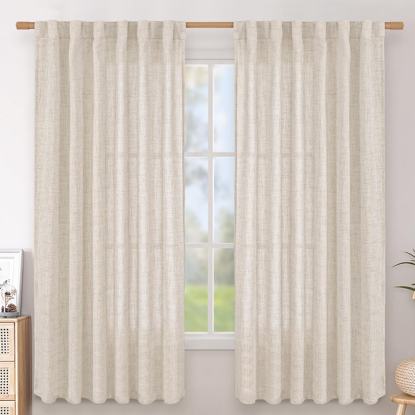 BGment Linen Curtains 63 Inch Length 2 Panels for Living Room - Semi Sheer Drapes Light Filtering Window Treatments with Rod Pocket Back Tab Lightweight for Bedroom, 52 X 63 Inch