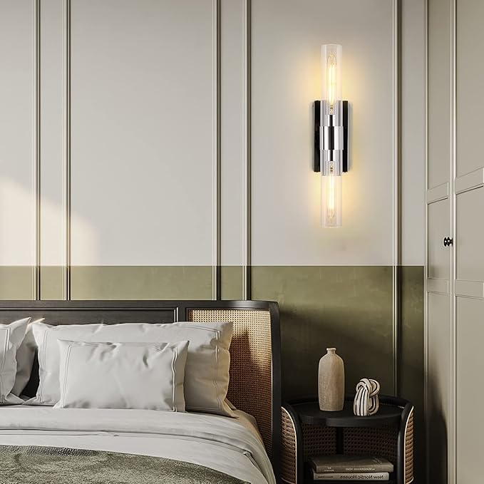 Bathroom Vanity Light Fixtures, Glass Tube Wall Sconces, Brushed Brass Base, Bathroom Wall Lights, Bedroom Bedside Wall Light, Wall Lamp For Dressing Table, Living Room, Hallway, Bulb Included