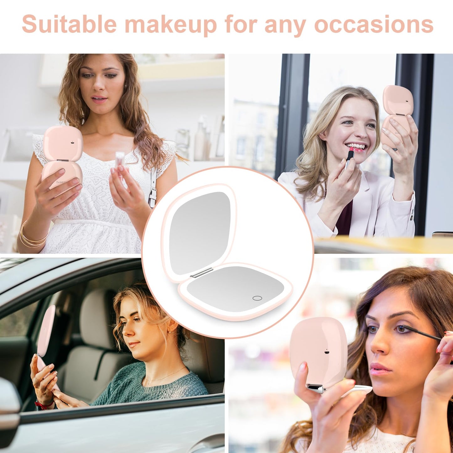 deweisn Compact Mirror, Lighted Travel Makeup Mirror with 1X/10X Magnifying Double Sided Dimmable Portable Pocket Mirror for Handbag, USB Charging(Black)