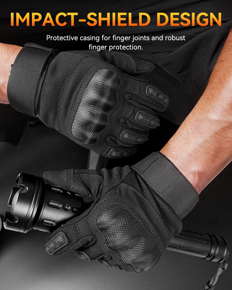 Tactical Gloves for Men and Women, Motorcycle Gloves Black Touchscreen with Hard Shell for Airsoft, Paintball, Motocross, Hunting, Shooting, Camping, ATV Riding, Outdoor Sports, Work (Black, Large)