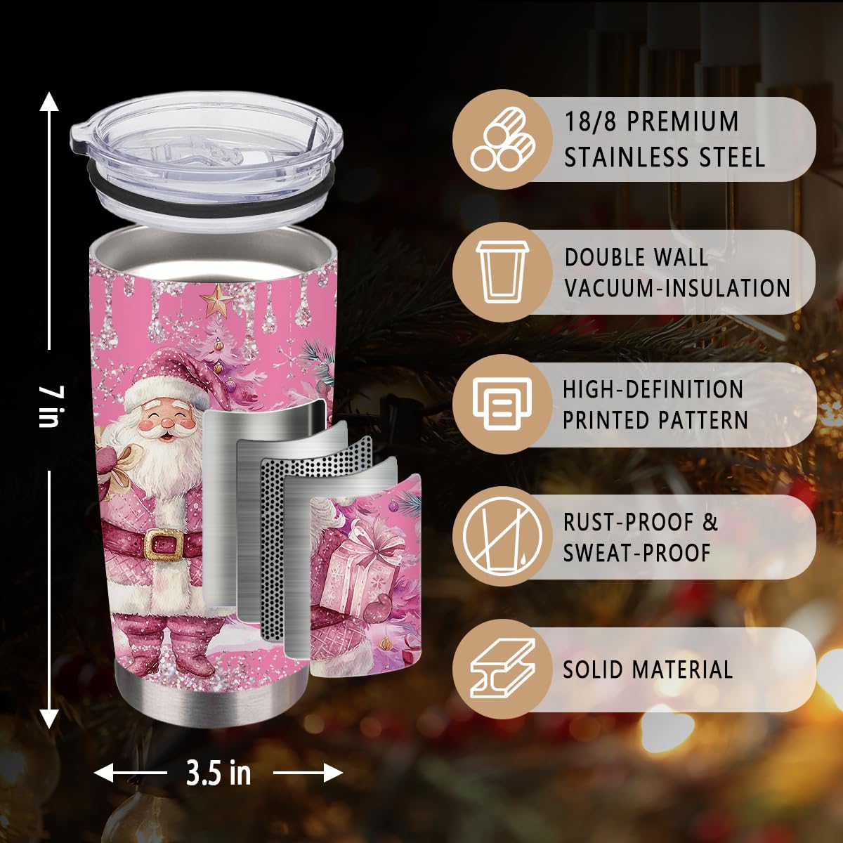 MoYueno Christmas Gifts for Women, 20 Oz Stainless Steel Christmas Tumbler, Xmas Gifts for Mom Daughter Friends, Pink Santa Claus Insulated Cup Water Bottle, Snowman Cup, 1 PCS