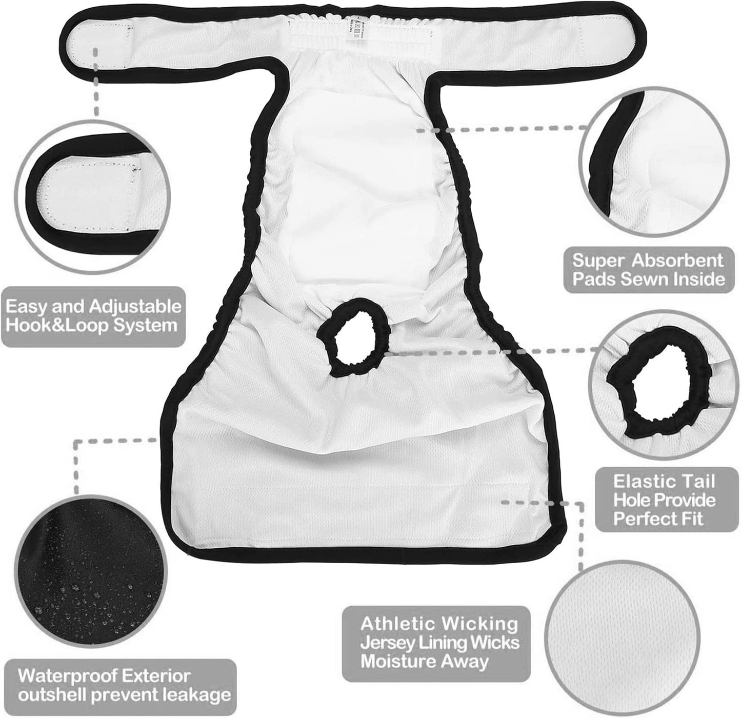 LeerKing Dog Nappies Female 2 Pack, Super Absorbent Dog Period Pants Washable Dog Knickers for Season Sanitary Panties Reusbale Puppy Incontinence,Black Grey M
