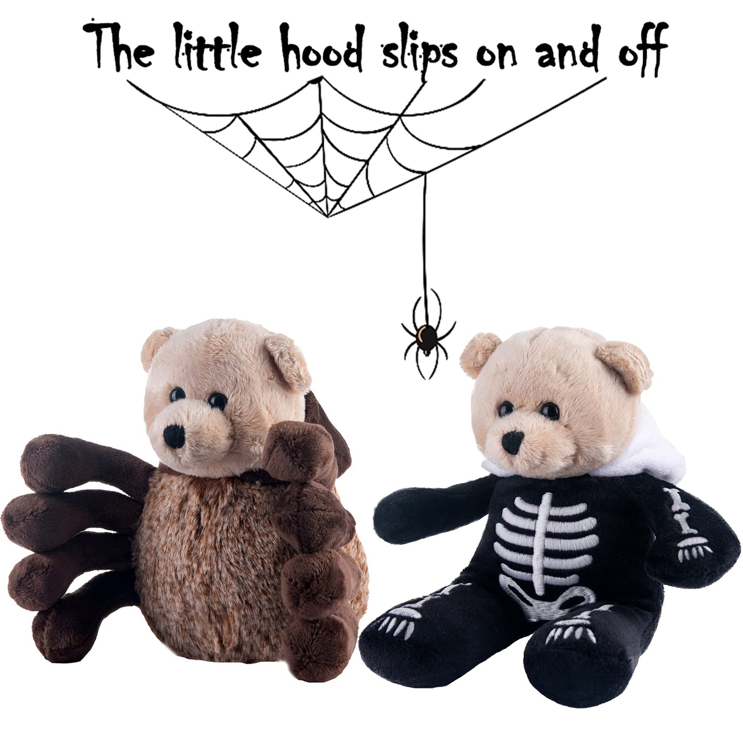 My OLi 9" Glow in The Dark Plush Toy Spider & Skeleton Stuffed Animal with Flip-Top Hat Cute Teddy Bear for Kids Babies & Toddlers