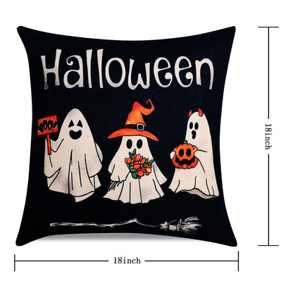 Hongsome Ghost Halloween Decor-Throw Pillow Covers 18x18 in Set of 4,Spooky Gothic Linen Pillow Case for Couch Fall Christmas Holiday Outdoor Burnt Orange Black White Decorations
