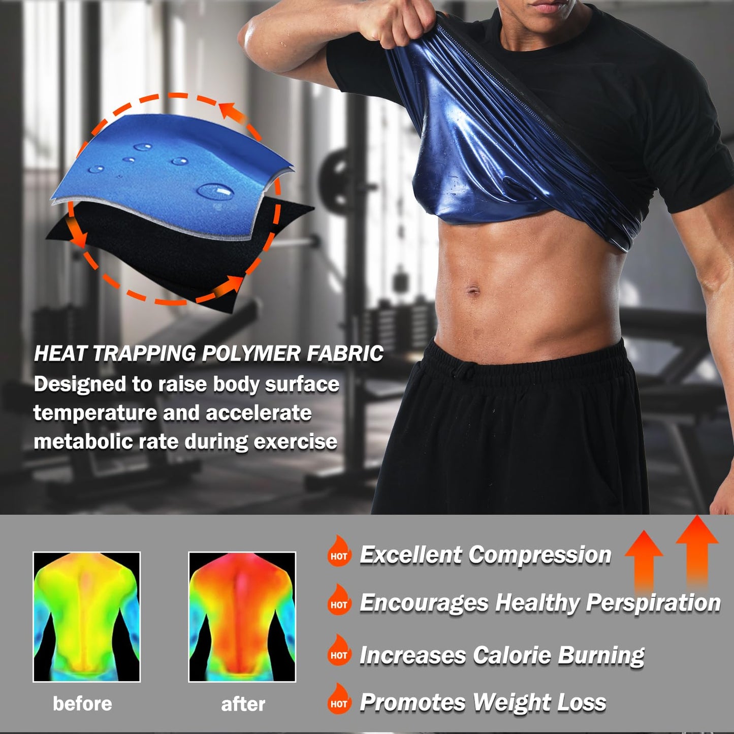Towintec Sauna Shirt for Men Short Sleeve Sweat Suit Heat Trapping T-shirt Weight Loss Hot Suits Sports Gym Workout Shapewear MMA Training Sports Heat Trapping Body Smoothing Tops Shirts(Blue,M)