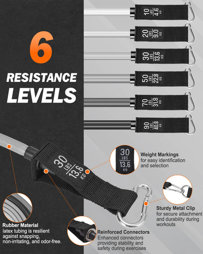 Zacro Resistance Bands Set - 6 Exercise Bands 270 LBS with Handles for Men Women, Fitness Bands with Door Anchor, Ankle Straps, Storage Bag for Heavy Resistance Training, Shape Body, Workout