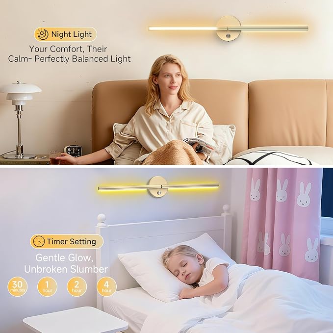 Battery Operated Wall Sconce Set of 2,Wireless Wall Lights with Remote, 360°DIY Rotatable RGB Lamp with Timer, 3000K-6500K LED Dimmable Wall Decor for Vanity, Living Room, Hallway Gold