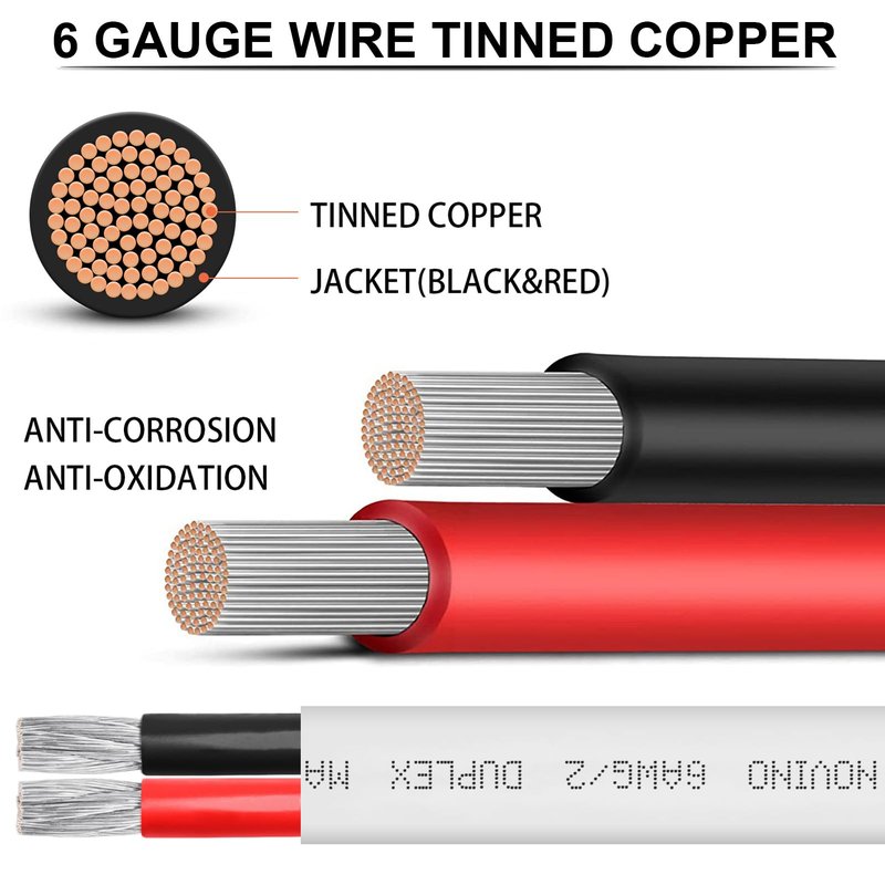 6 Gauge Marine Wire,6 AWG 30ft Duplex Marine Grade Wire Tinned Copper Heavy Duty Sheathed Cable for Boat/Automotive/RV/Camper/Trailer