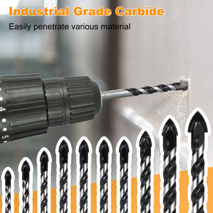 10PCS Tile Drill Bits Set, Professional Masonry Drill Bits Set for Porcelain/Glass/Brick/Plastic/Cement/Wood/Tile/Etc (3mm to 12mm)