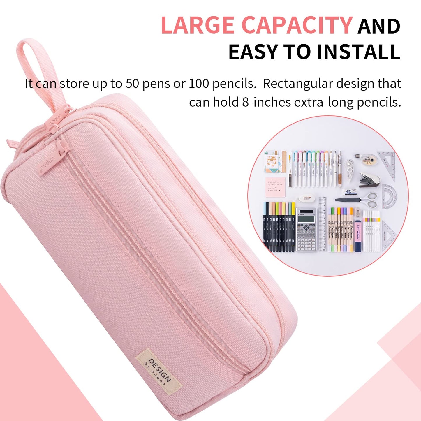 HVOMO Large Pencil Case High Capacity Holder Box Storage bag Desk Organizer Marker Pouch Pen For Middle School Office College Adult Girl and Boy(Pink)