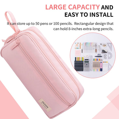 HVOMO Large Pencil Case High Capacity Holder Box Storage bag Desk Organizer Marker Pouch Pen For Middle School Office College Adult Girl and Boy(Pink)