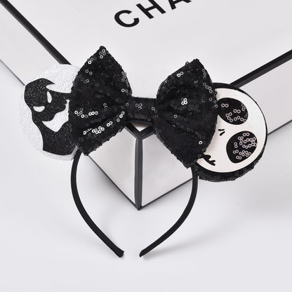 Eisyaa Mouse Ears Bow Headbands, Sequin Halloween Minnie Ears Headband,Halloween Mickey ears Hair Accessories (Jack-Ghost, Medium)