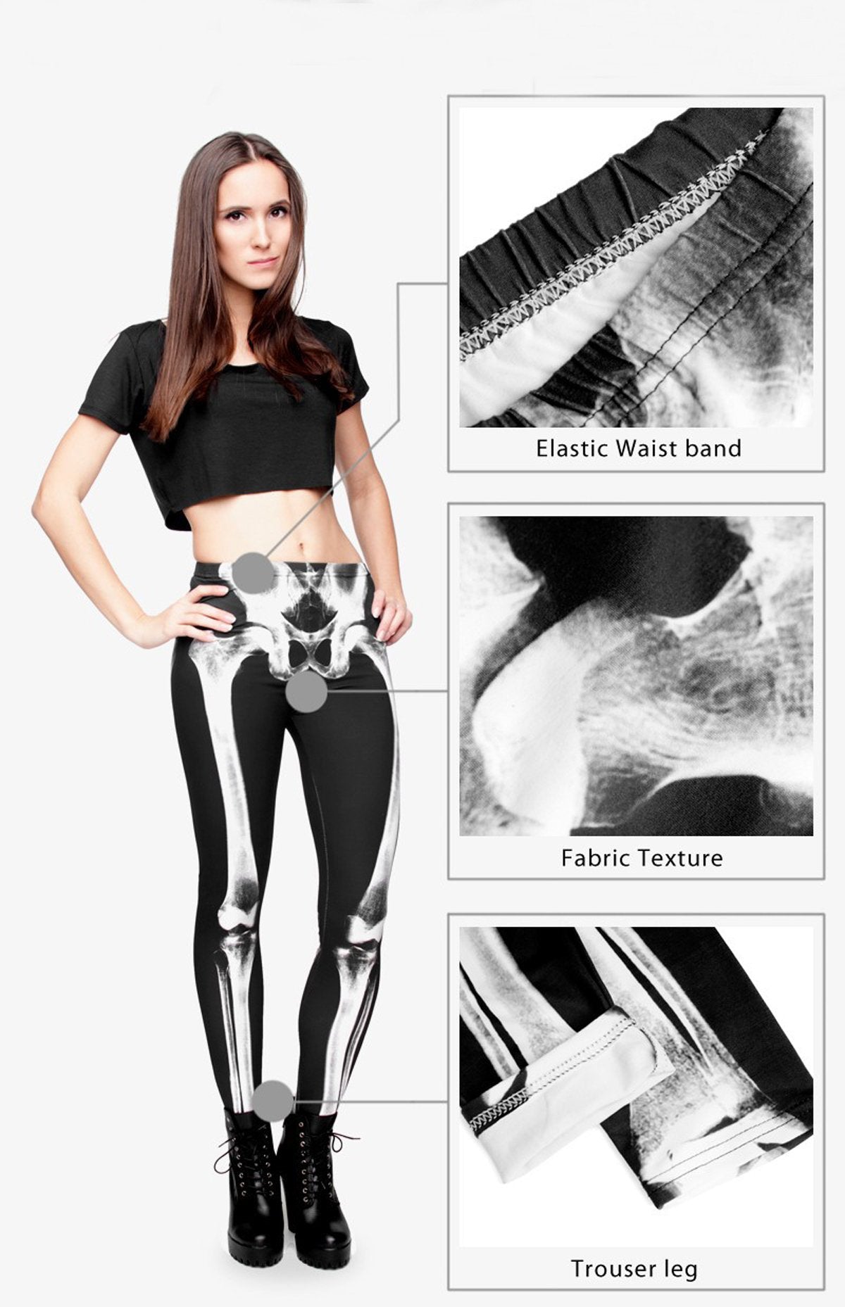 JINKAIJIA Women's Regular Size and Large Size Fashion Designs Digital 3D Printed Leggings (DDK006-1, Bones)