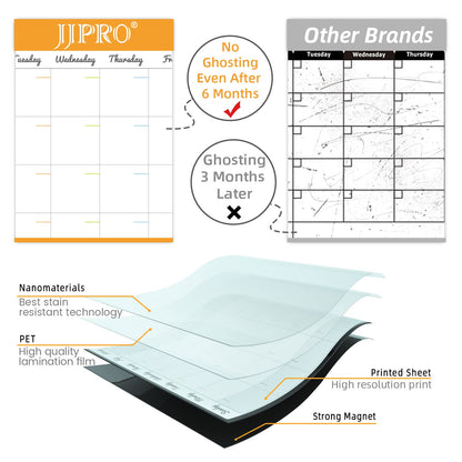 JJPRO Magnetic Dry Erase Monthly Calendar and Weekly Whiteboard for Fridge-Monthly Planner,Weekly Dry Erase Board for Refrigerators,One Bonus Notepad/to Do/Grocery List
