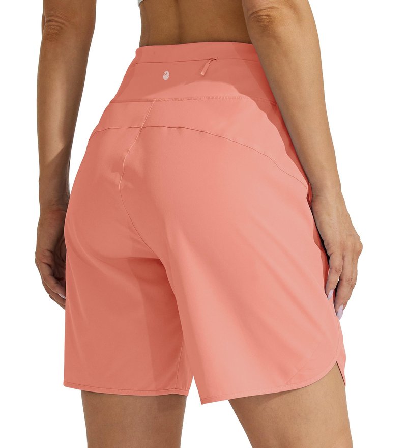 Willit Women's 7" Athletic Running Long Shorts Workout Hiking Shorts Quick Dry High Waisted Active Zipper Pocket Coral 3XL
