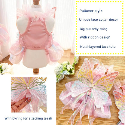 Anelekor Butterfly Dog Costume Pink Dog Dress with Leash Ring Lolita Puppy Clothes for Small Dog Girl Halloween Cat Outfit for Kitten Chihuahua Yorkie Pomeranian(Purple, Large)