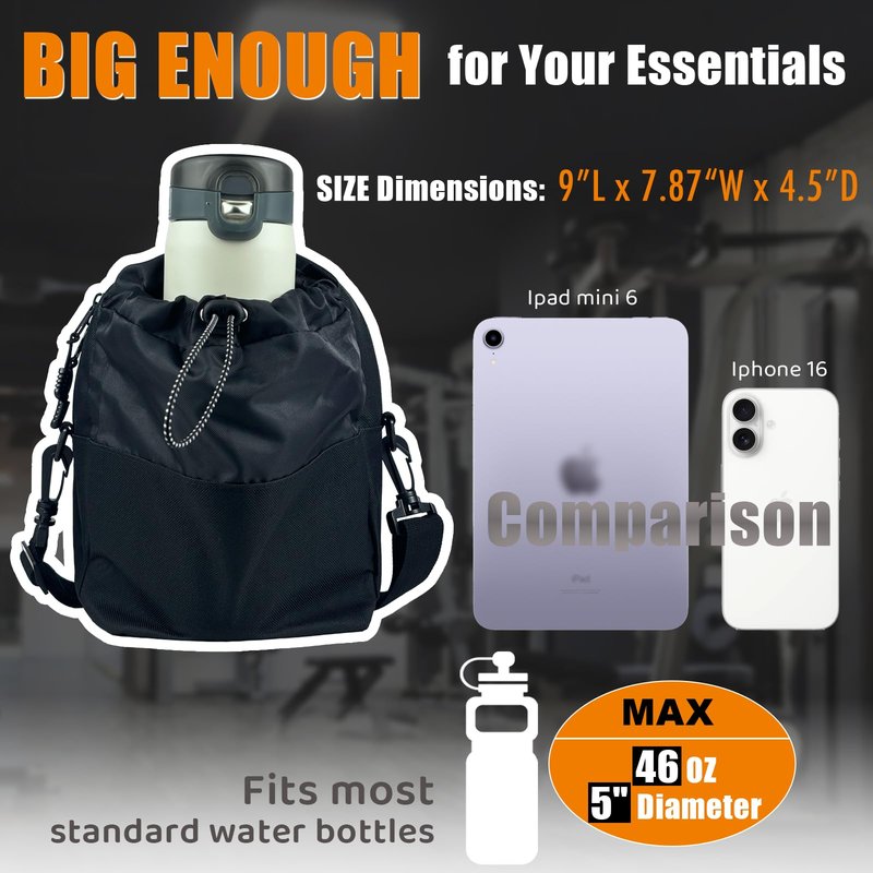 AKIZUKI JOO Magnetic Gym Bag with Water Bottle Holder | Magnetic Gym Water Bottle Bag 64oz Capacity | 4 Built-in Magnets & Adjustable Shoulder Strap for Sports Fitness Travel
