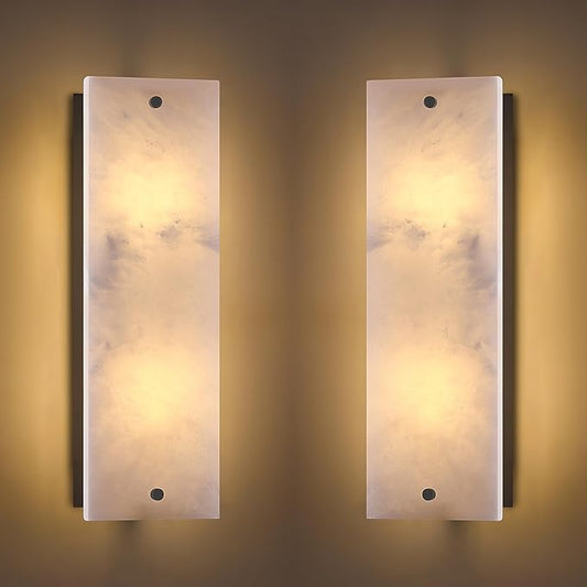 2 Pack 2 Light 17.2" Alabaster Marble Bathroom Wall Sconce Modern Concise Style Wall Light Fixture,Black Finish for Bedroom Hallway Bedside