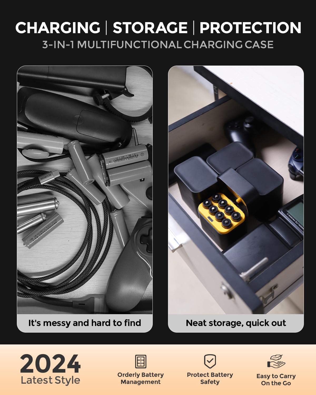 imuto Rechargeable aa Batteries with Charger, 3000mWh aa Lithium Batteries 16 Pack, 8 Slot Storage Box Style Lithium Battery Charger, 1.5V 2A Output, 1600+ Cycle Life, 2.5H Fast Charging