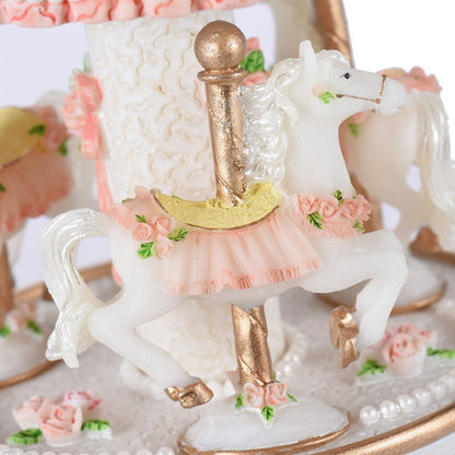 Carousel Music Boxes for Girls 3-Horse Rotating Windup Melody Castle in The Sky Color Change LED Lights Musical Gift for Daughter Birthday Christmas Festival Music Box Artware Pink