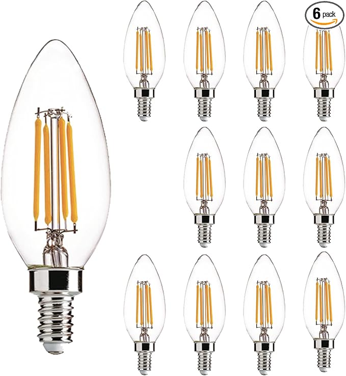 E12 LED Light Bulbs Dimmable 2700K Warm White 4 watt 40W Equivalent Chandelier Light Bulb Filament LED Candle Bulbs,for Ceiling Fan Home,Candle Lamp,Bedroom Decor. (2700k Warm White, 12-Pack)